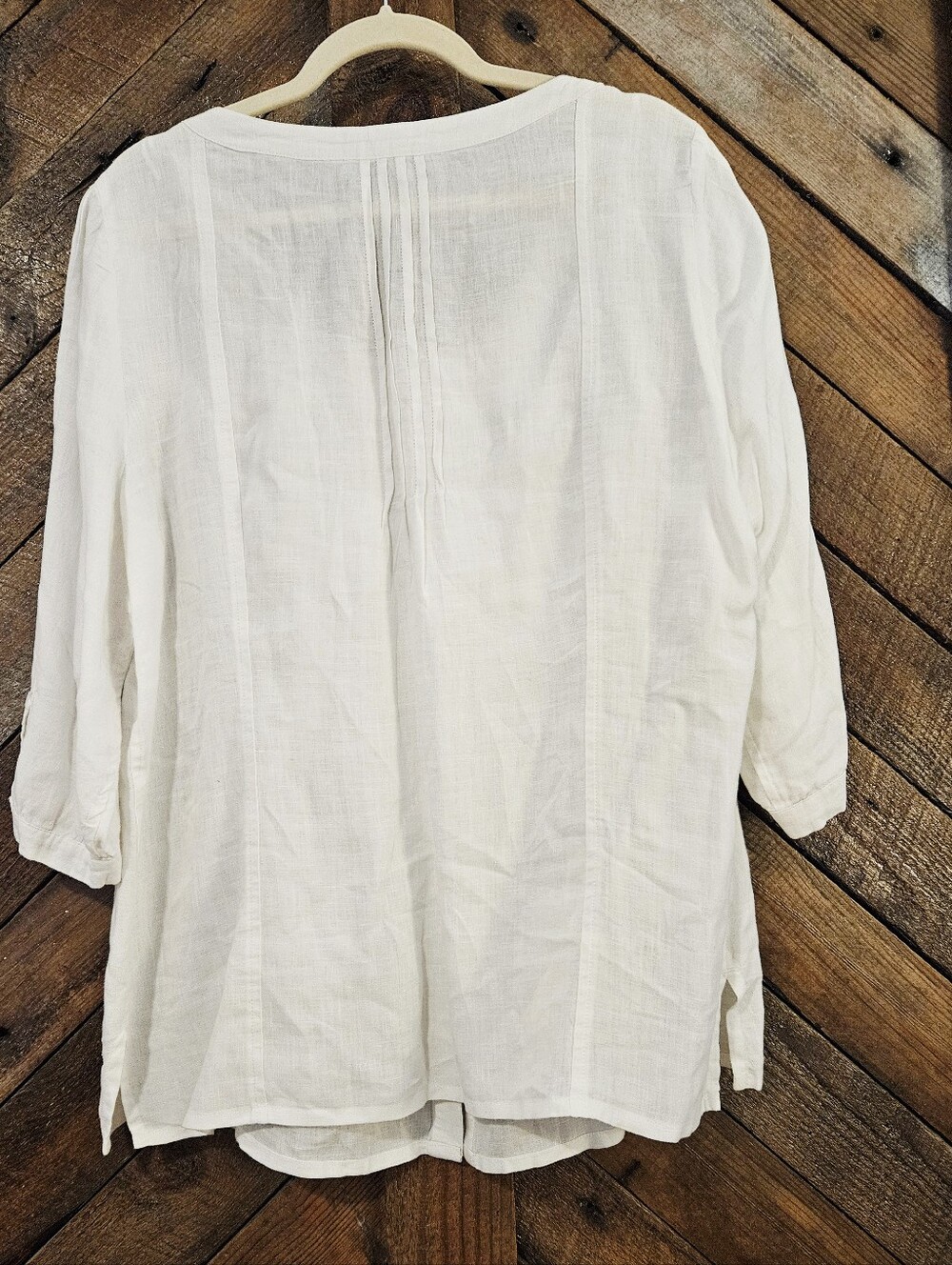 Moda White Pintuck Button-Front Scoop Neck Linen Blouse Sz US 14 - Picture 4 of 7